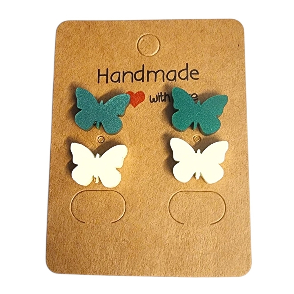 Teal Snowflutter Acrylic Stud Earrings - 2 Pair